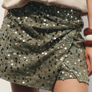 Zara Olive Sequin Mini Skirt